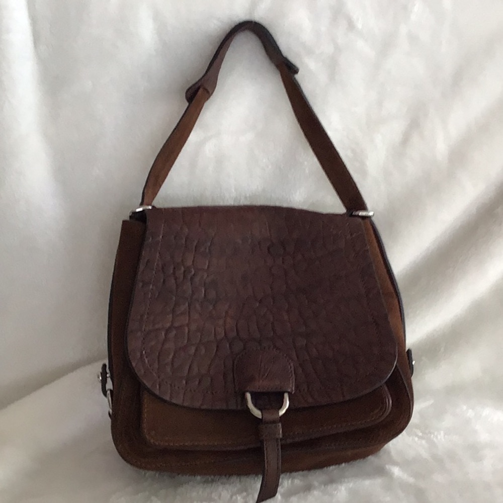 Italian leather and suede D2 small satchel in dark brown - Picture 2 of 9